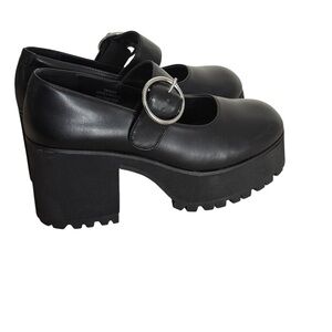 Current Mood whimsigoth Black Platform Mary Jane Shoes adjustable strap SZ 8M